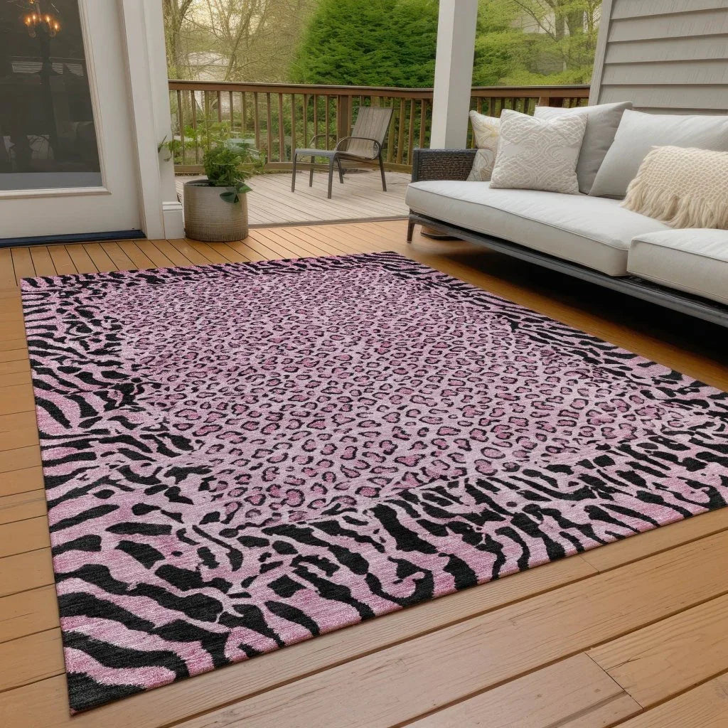 LOOMLAN Rugs Elyvia Pink Washable Indoor-Outdoor Rug