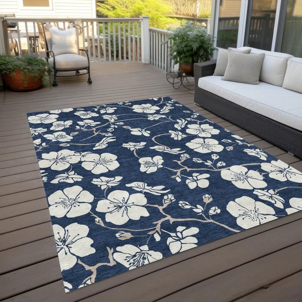 LOOMLAN Rugs Ensa Navy Washable Indoor-Outdoor Rug
