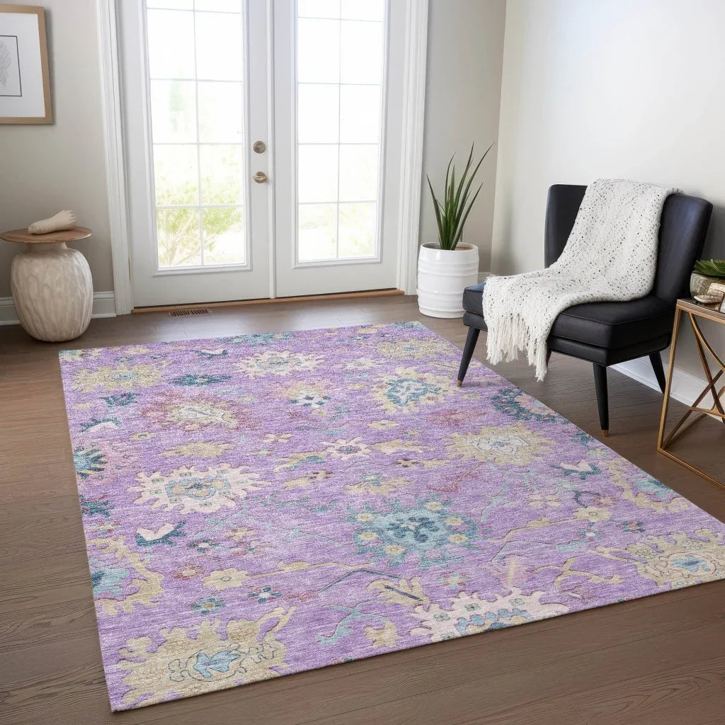 LOOMLAN Rugs Eugene Purple Washable Indoor-Outdoor Rug