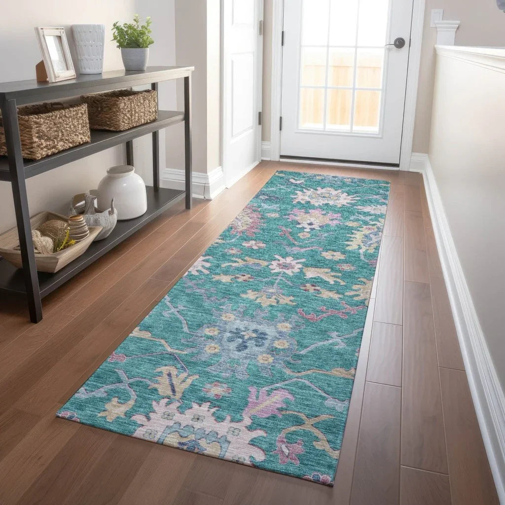 Eugene Teal Washable Indoor - Outdoor Rug - LOOMLAN - LOOMLAN Rugs - Outdoor Rugs