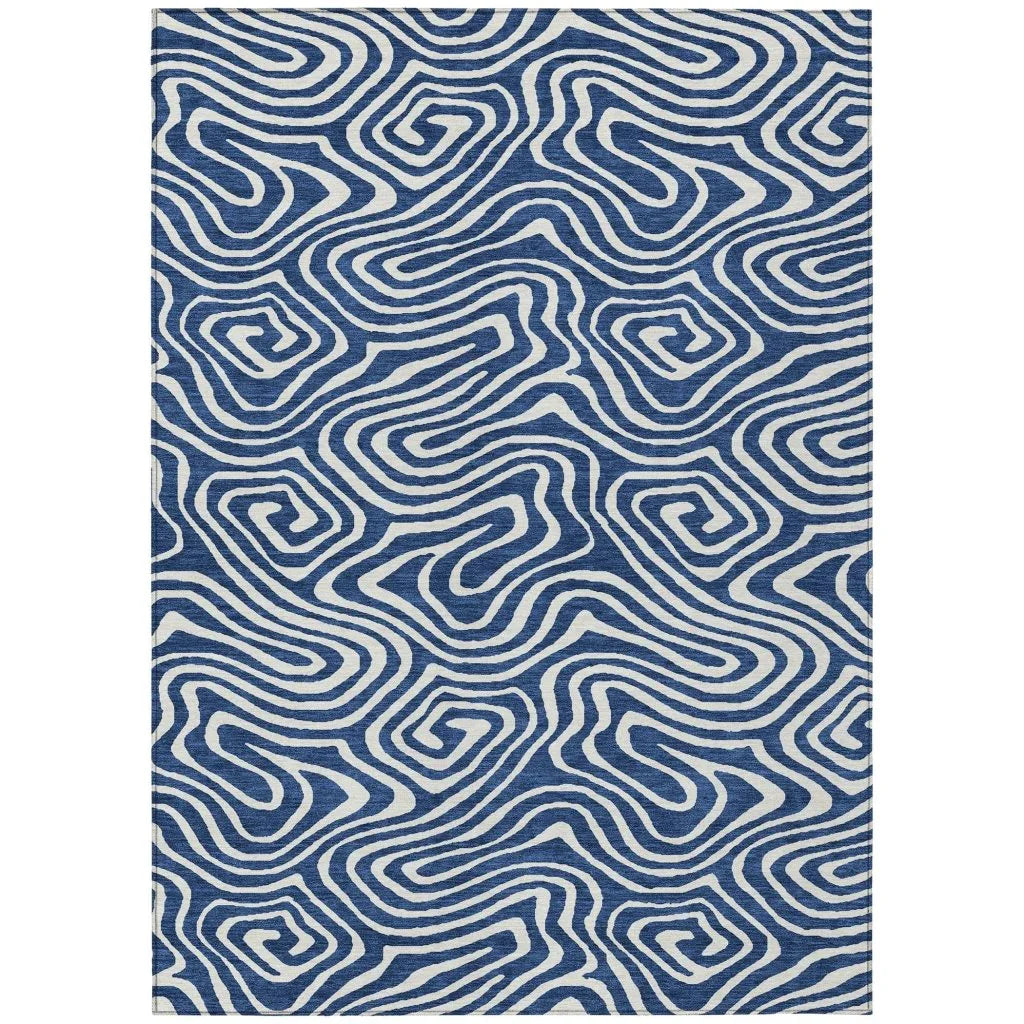 LOOMLAN Rugs Evalora Blue Washable Indoor-Outdoor Rug