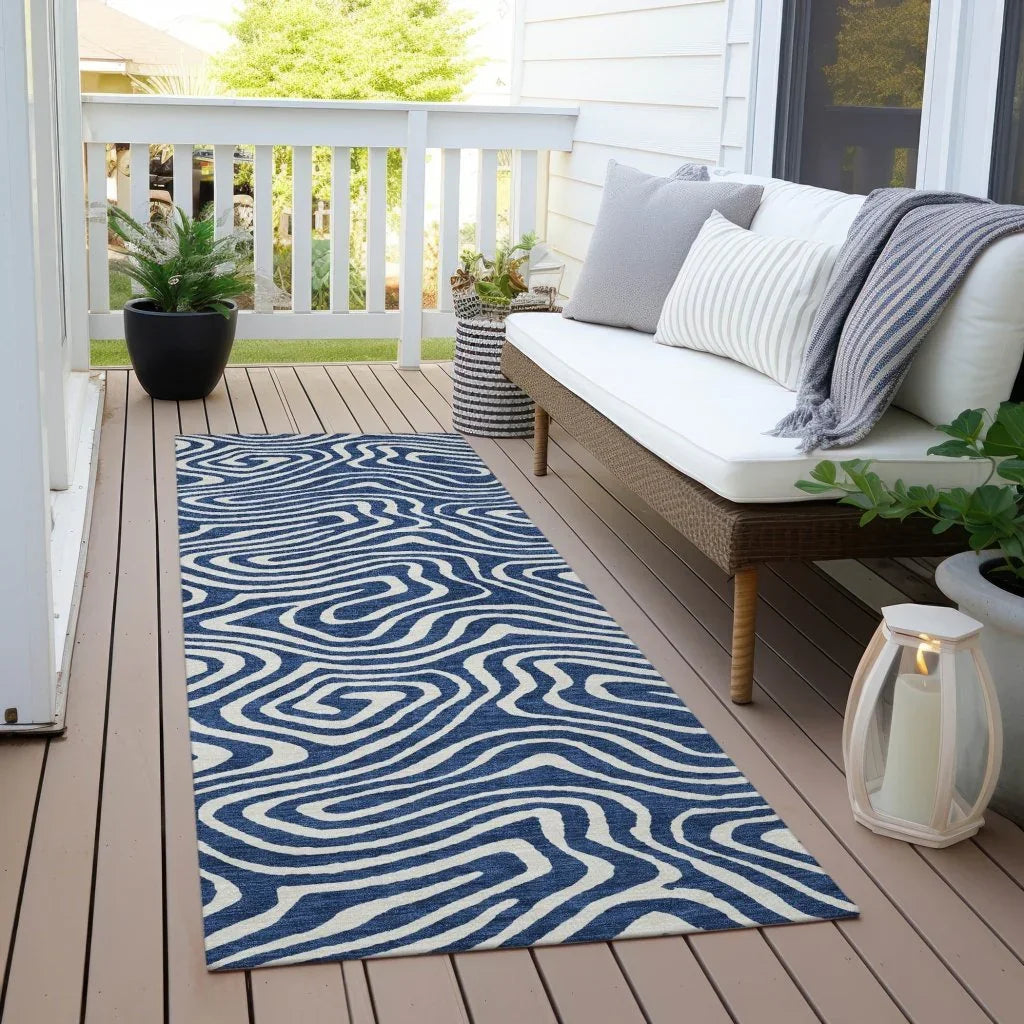 LOOMLAN Rugs Evalora Blue Washable Indoor-Outdoor Rug
