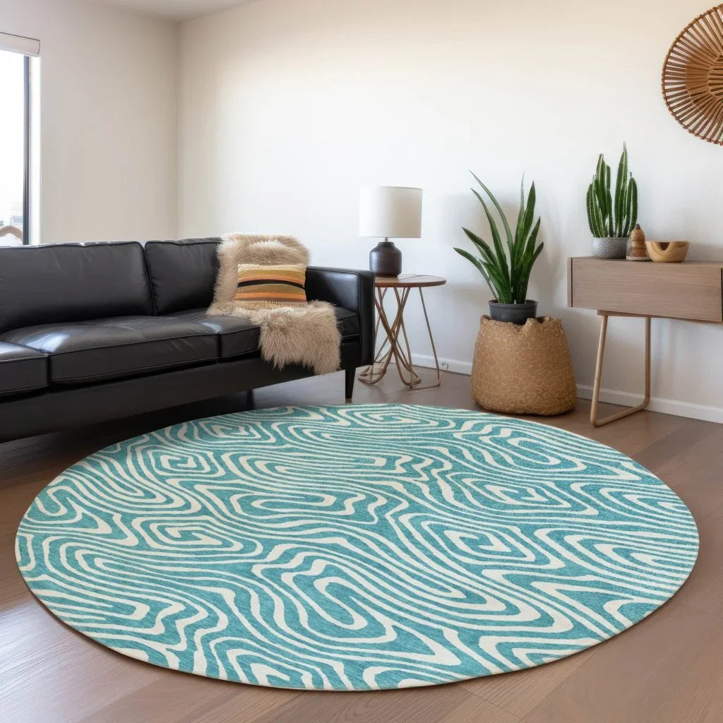 LOOMLAN Rugs Evalora Teal Washable Indoor-Outdoor Rug