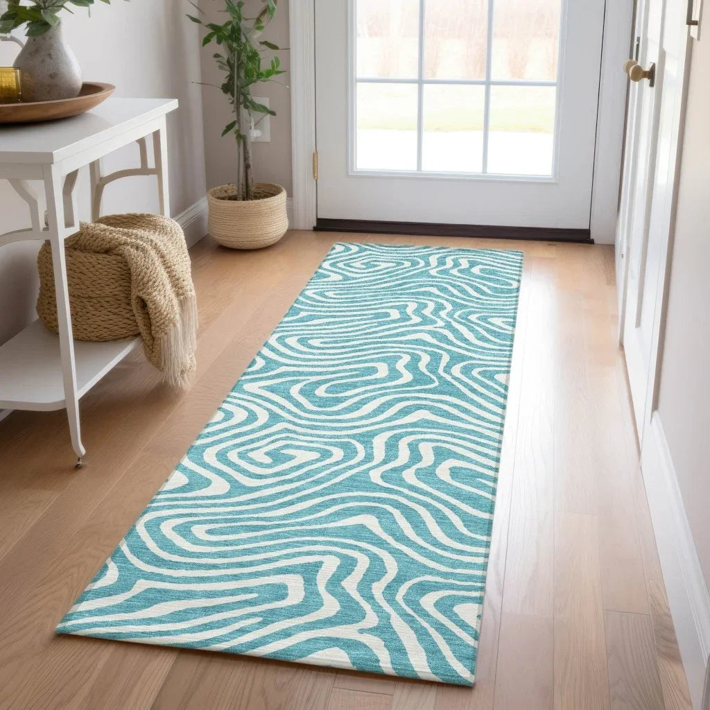 LOOMLAN Rugs Evalora Teal Washable Indoor-Outdoor Rug