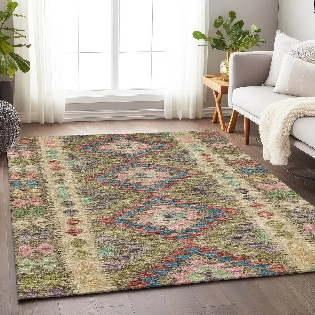 LOOMLAN Rugs Evynne Green Washable Indoor-Outdoor Rug
