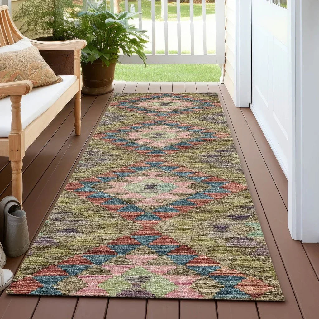 LOOMLAN Rugs Evynne Green Washable Indoor-Outdoor Rug