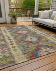 LOOMLAN Rugs Evynne Green Washable Indoor-Outdoor Rug