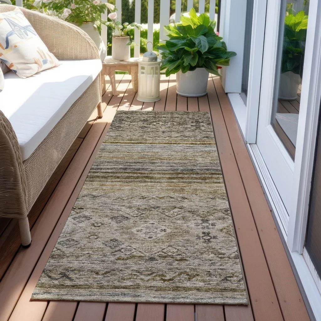 LOOMLAN Rugs Fariza Brown Washable Indoor-Outdoor Rug