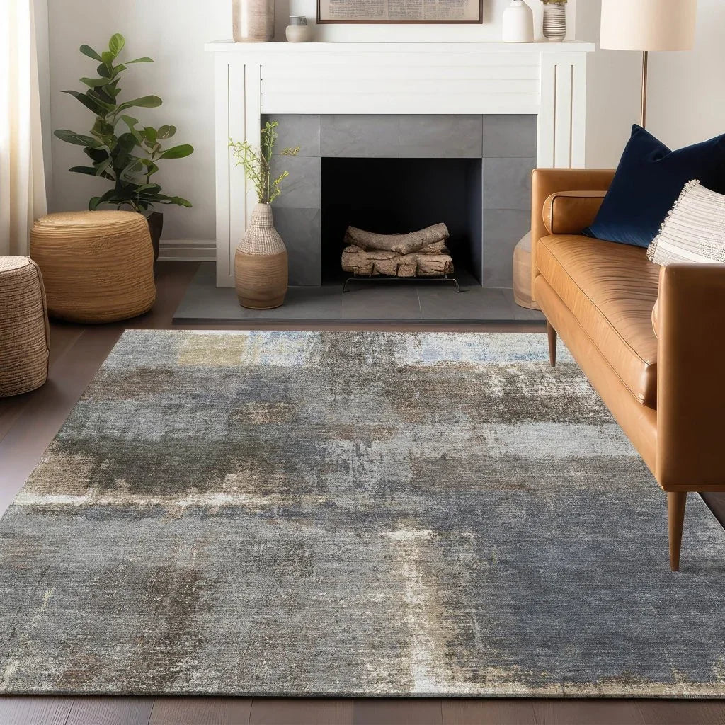 LOOMLAN Rugs Fernal Brown Washable Indoor-Outdoor Rug