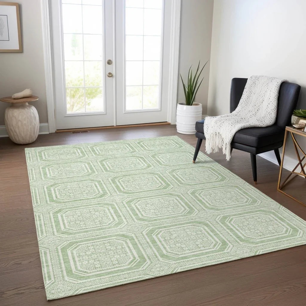 LOOMLAN Rugs Fernalis Green Washable Indoor-Outdoor Rug