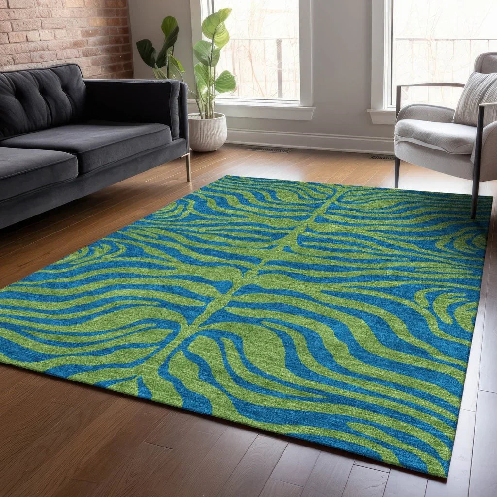 LOOMLAN Rugs Fernelle Green Washable Indoor-Outdoor Rug