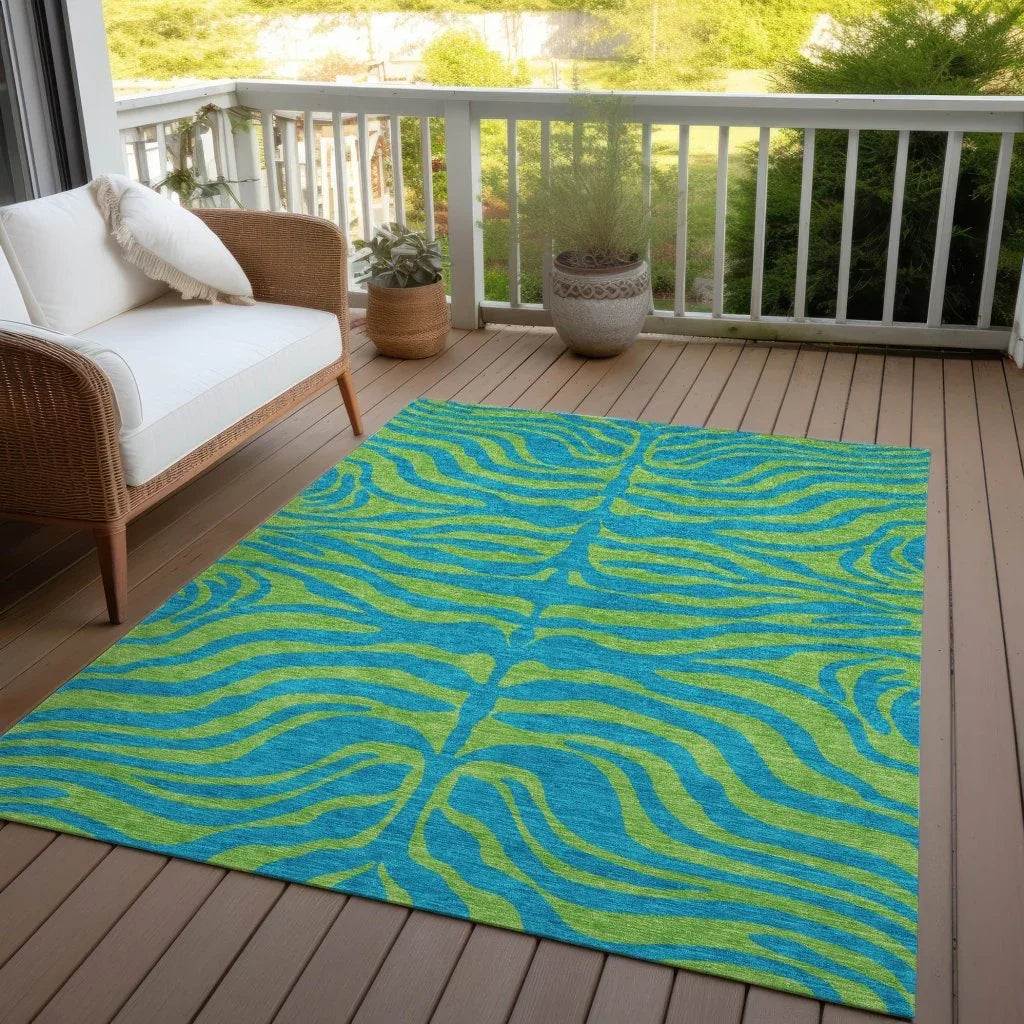 LOOMLAN Rugs Fernelle Teal Washable Indoor-Outdoor Rug