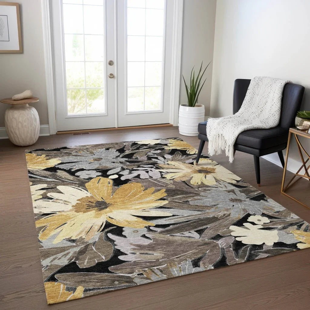 LOOMLAN Rugs Fibrosa Black Washable Indoor-Outdoor Rug