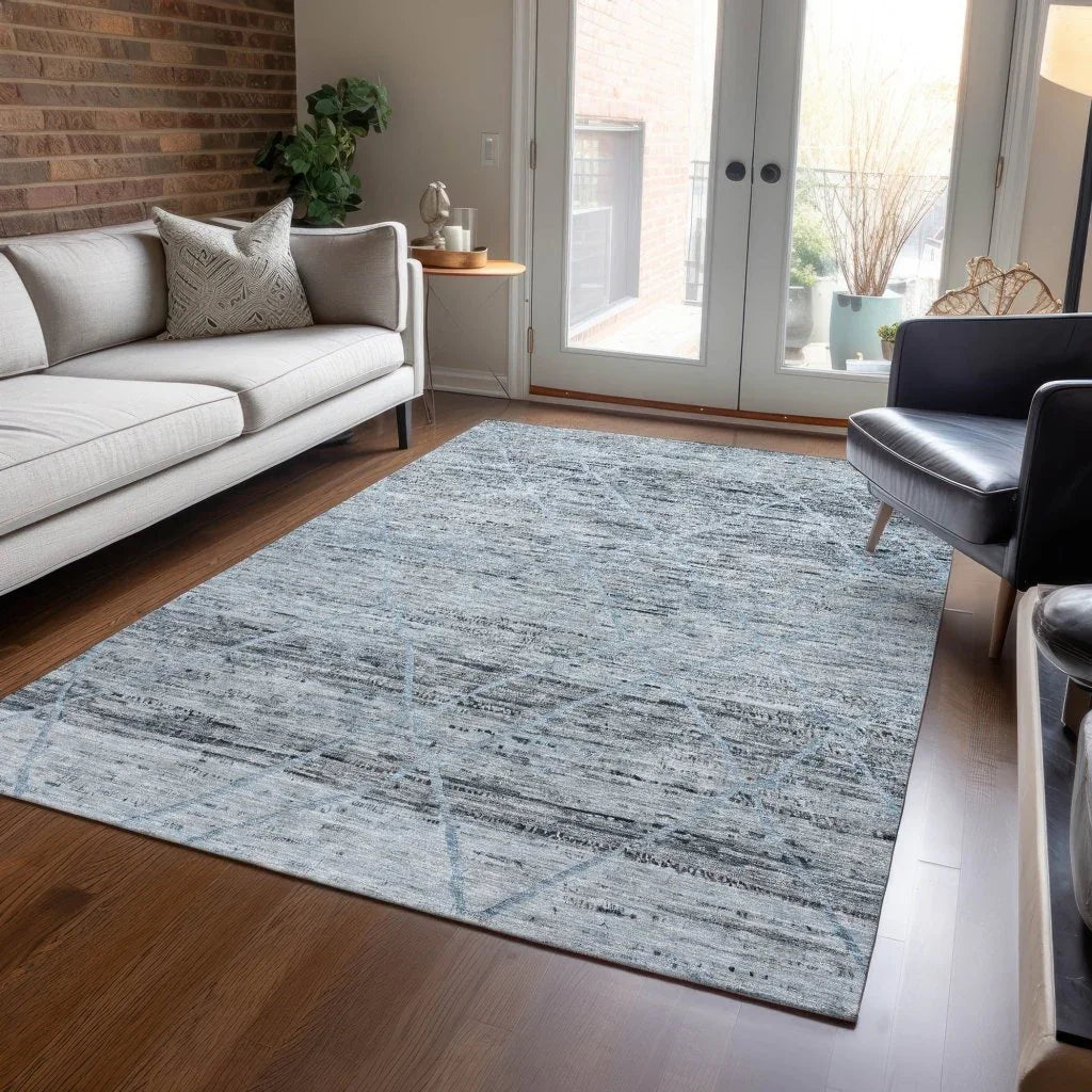 LOOMLAN Rugs Flamara Blue Washable Indoor-Outdoor Rug