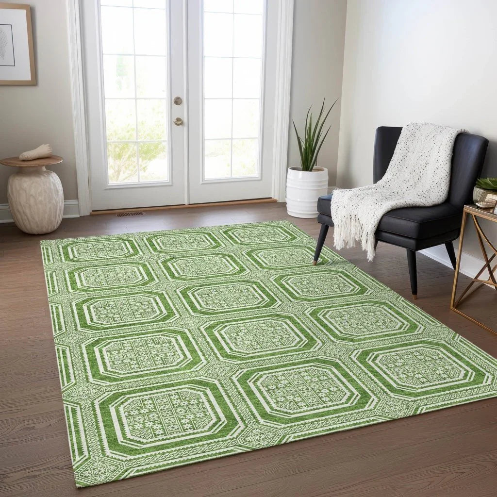 LOOMLAN Rugs Flutira Green Washable Indoor-Outdoor Rug