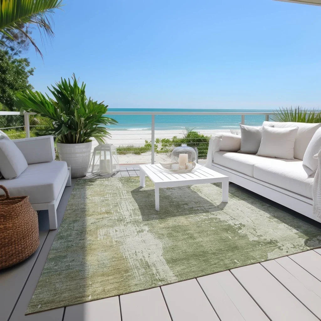 LOOMLAN Rugs Fyerra Green Washable Indoor-Outdoor Rug