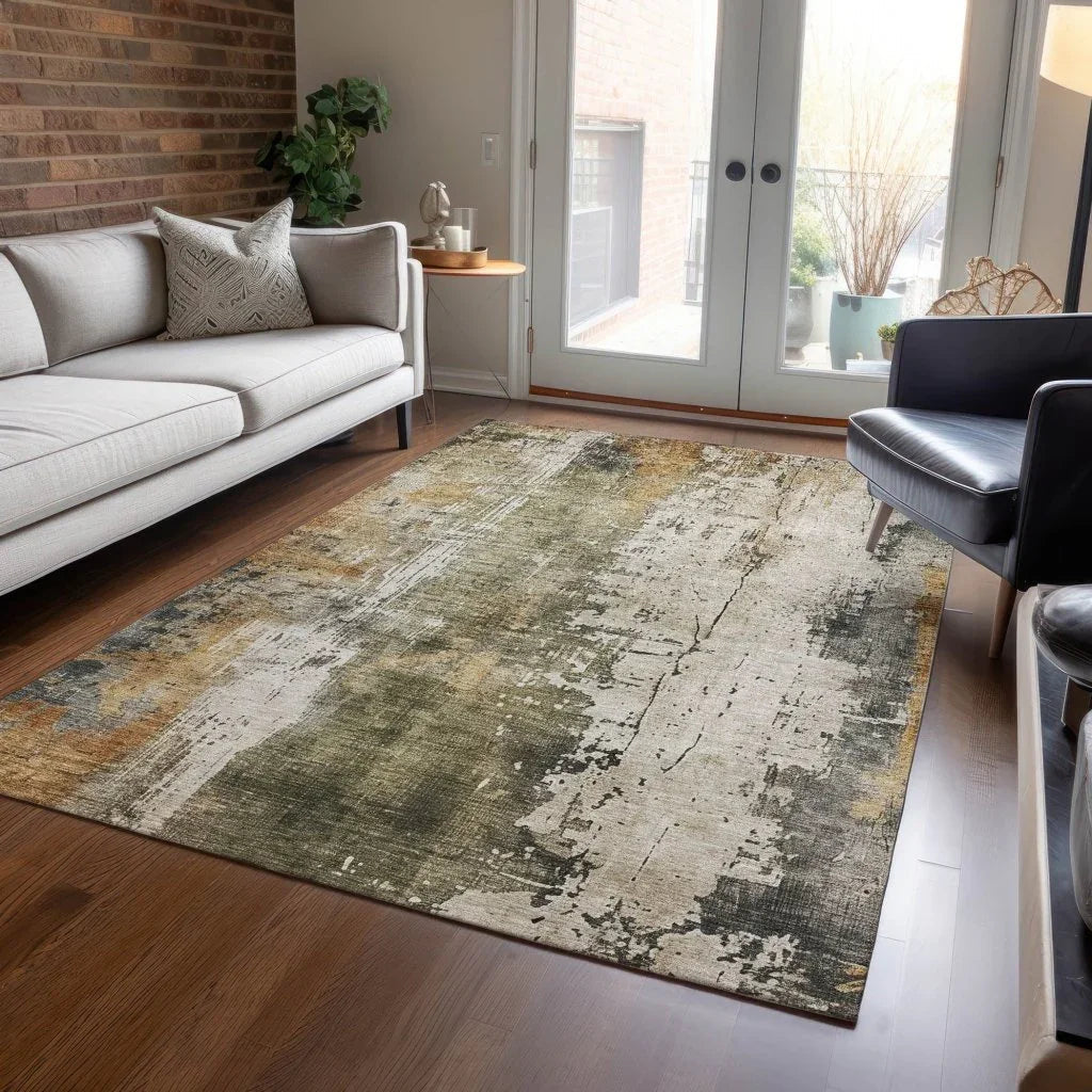 LOOMLAN Rugs Fyerra Olive Washable Indoor-Outdoor Rug