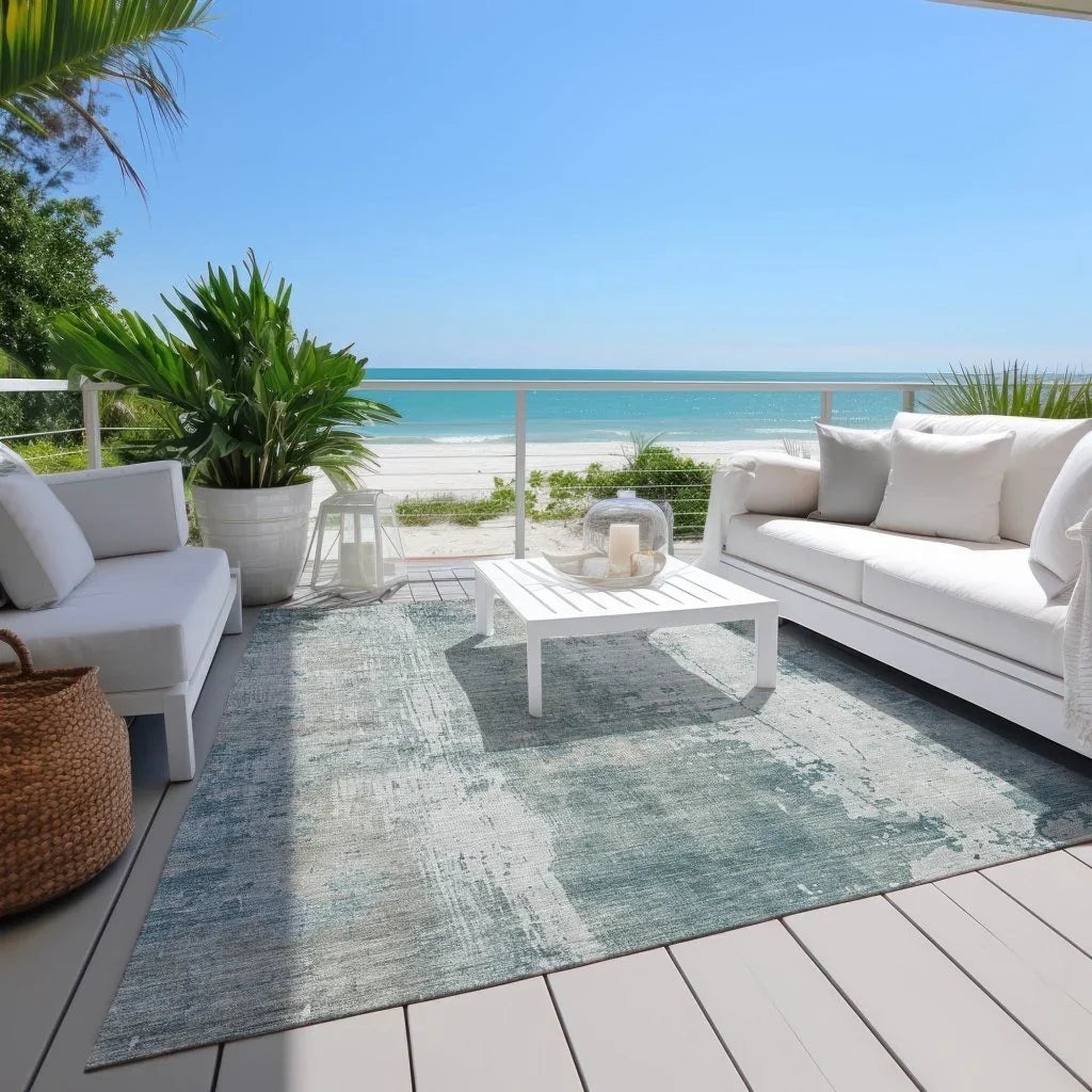 LOOMLAN Rugs Fyerra Teal Washable Indoor-Outdoor Rug