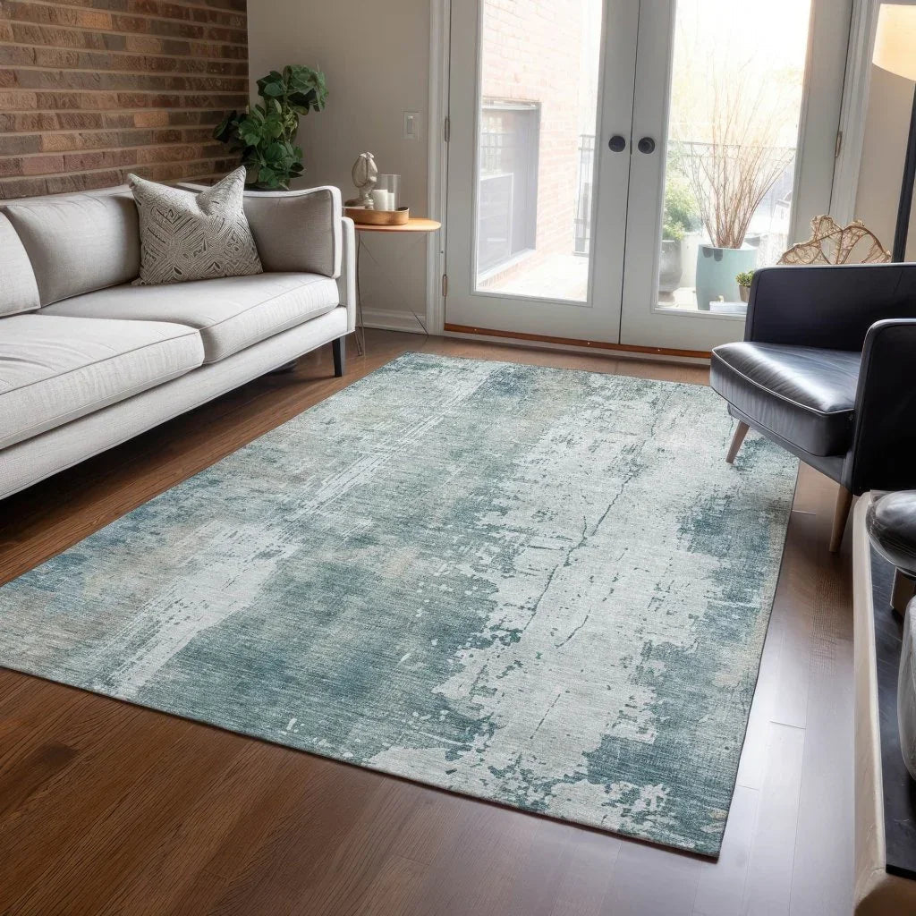 LOOMLAN Rugs Fyerra Teal Washable Indoor-Outdoor Rug
