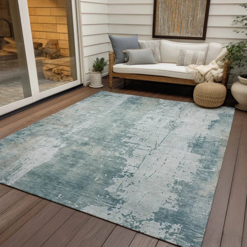 LOOMLAN Rugs Fyerra Teal Washable Indoor-Outdoor Rug