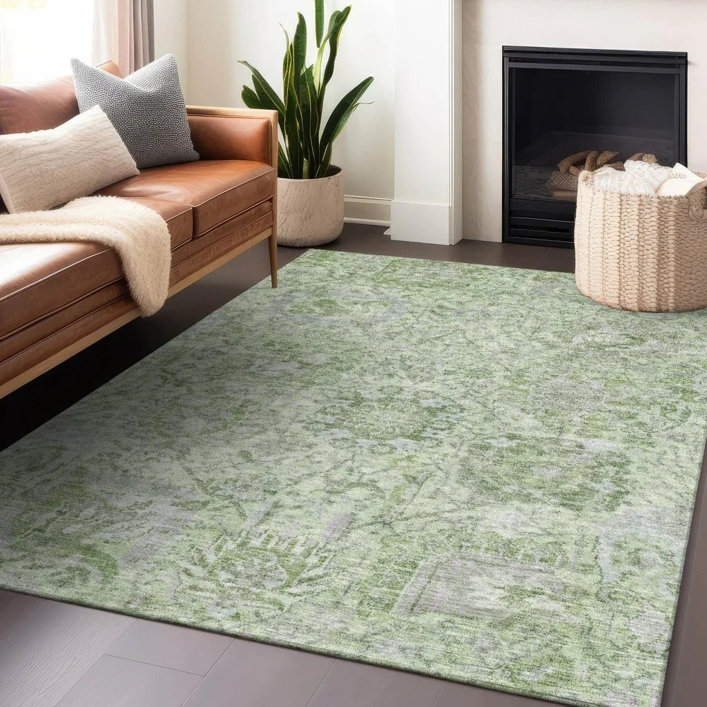 LOOMLAN Rugs Geneva Green Washable Indoor-Outdoor Rug