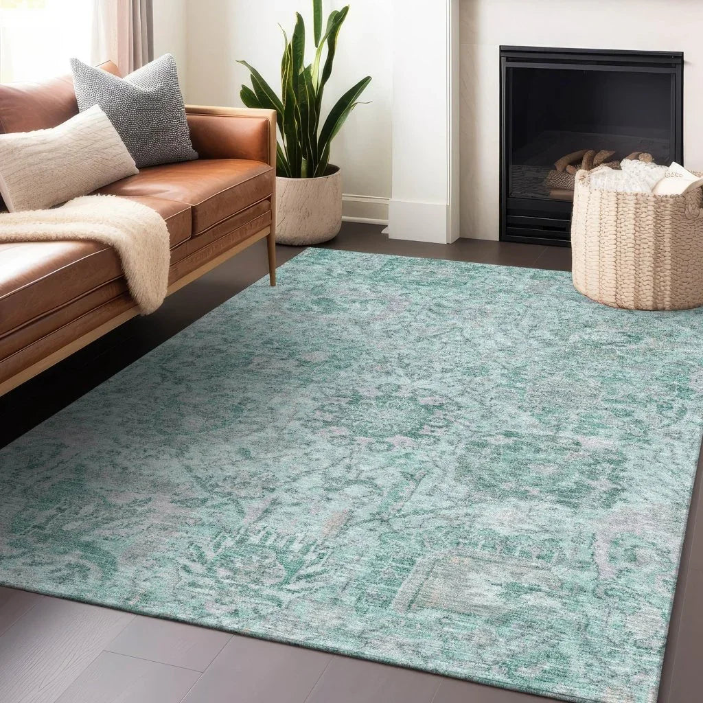 LOOMLAN Rugs Geneva Teal Washable Indoor-Outdoor Rug