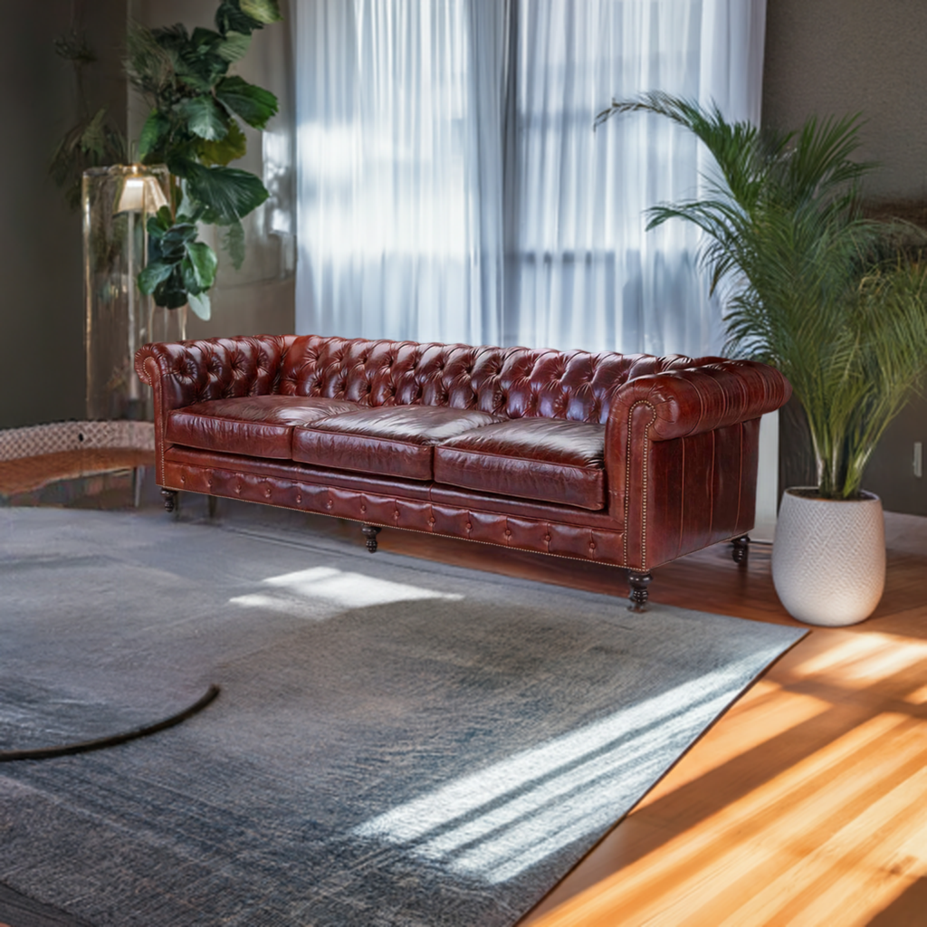 108&quot; Long Leather Chesterfield Sofa Made to Order