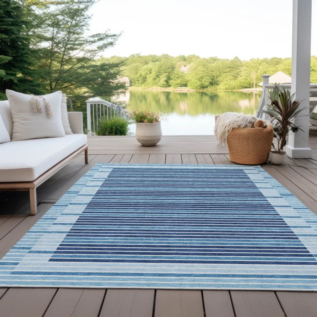LOOMLAN Rugs Graphyne Blue Washable Indoor-Outdoor Rug