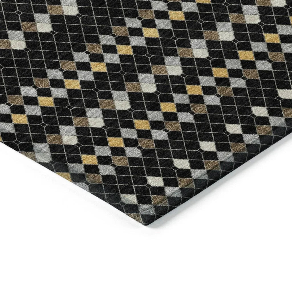 LOOMLAN Rugs Gridora Black Washable Indoor-Outdoor Rug