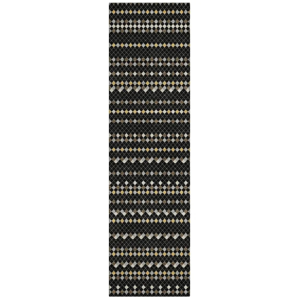 LOOMLAN Rugs Gridora Black Washable Indoor-Outdoor Rug