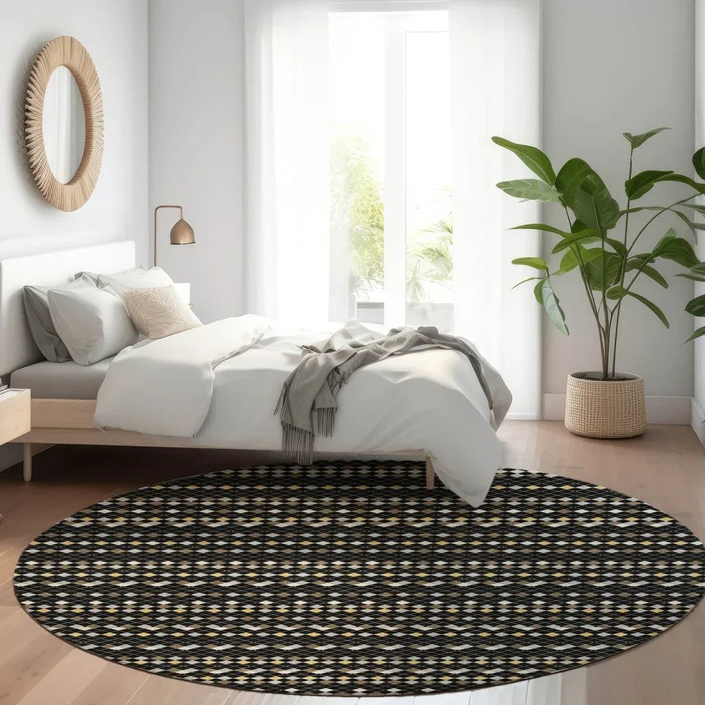 LOOMLAN Rugs Gridora Black Washable Indoor-Outdoor Rug