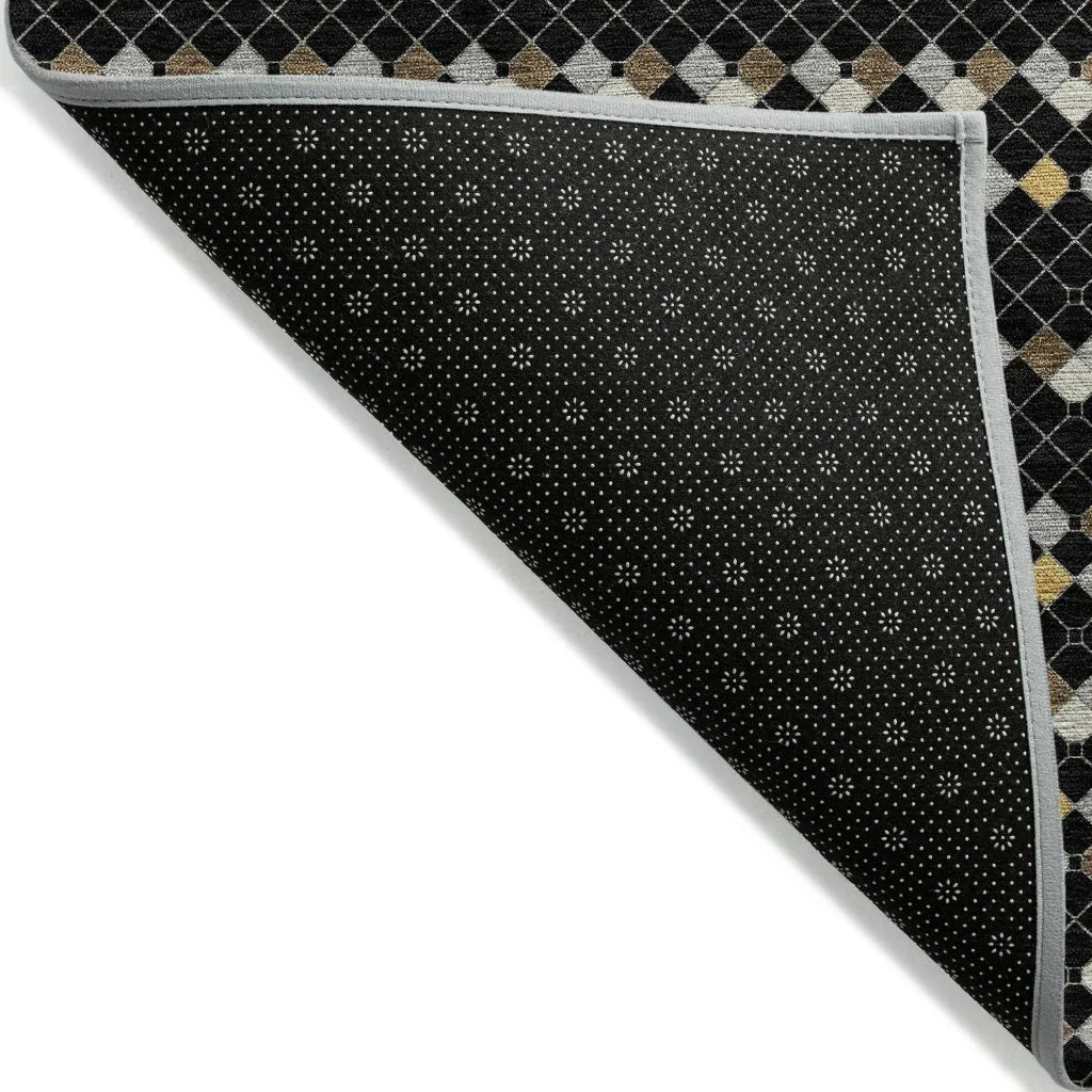 LOOMLAN Rugs Gridora Black Washable Indoor-Outdoor Rug