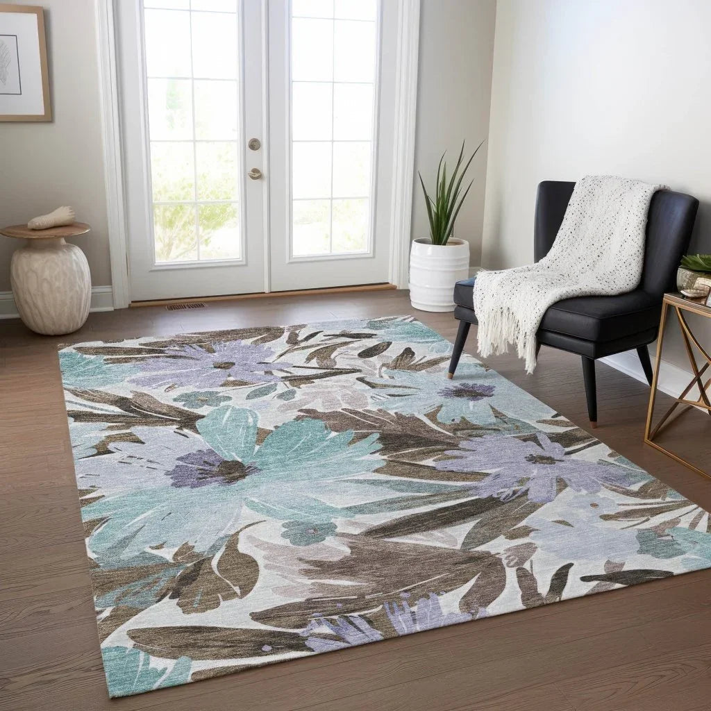 LOOMLAN Rugs Handetta Brown Washable Indoor-Outdoor Rug