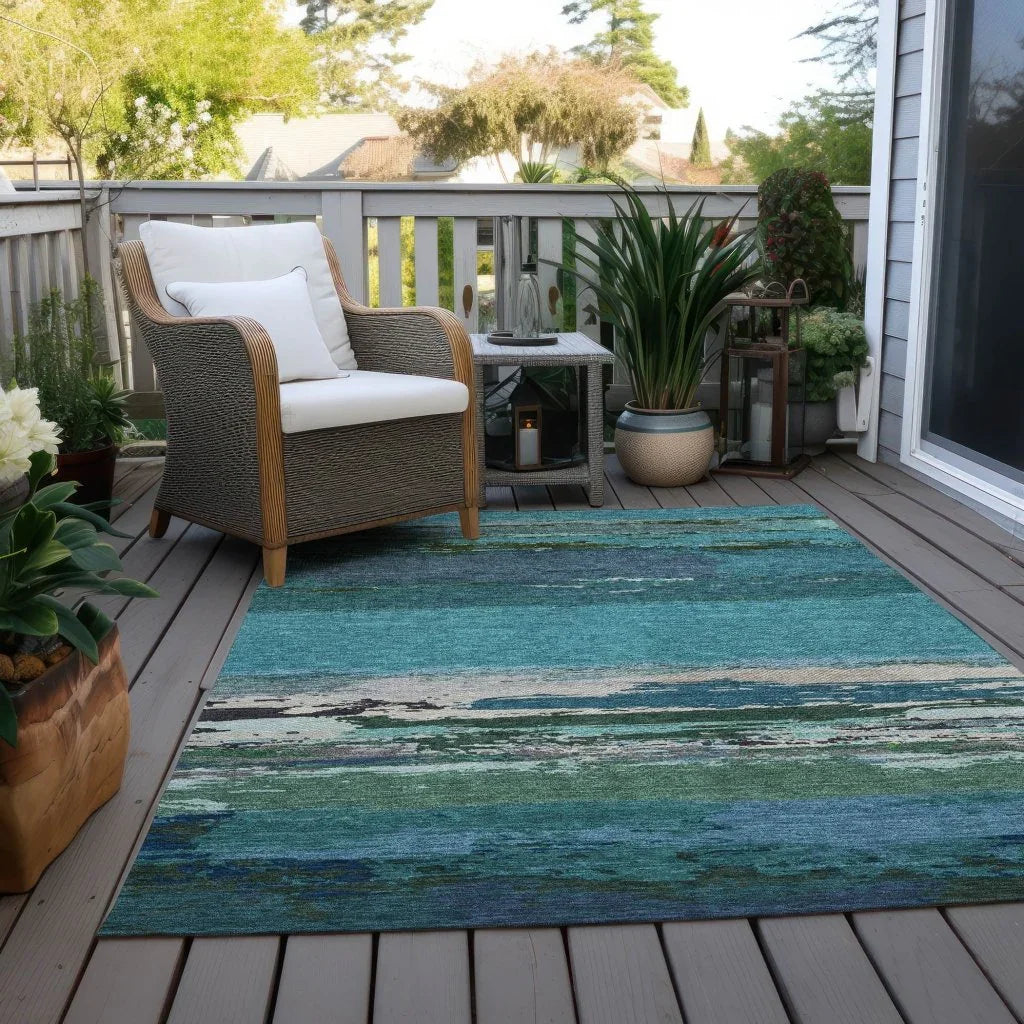 LOOMLAN Rugs Havari Teal Washable Indoor-Outdoor Rug