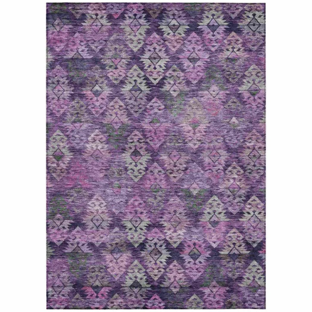 LOOMLAN Rugs Helissa Purple Washable Indoor-Outdoor Rug