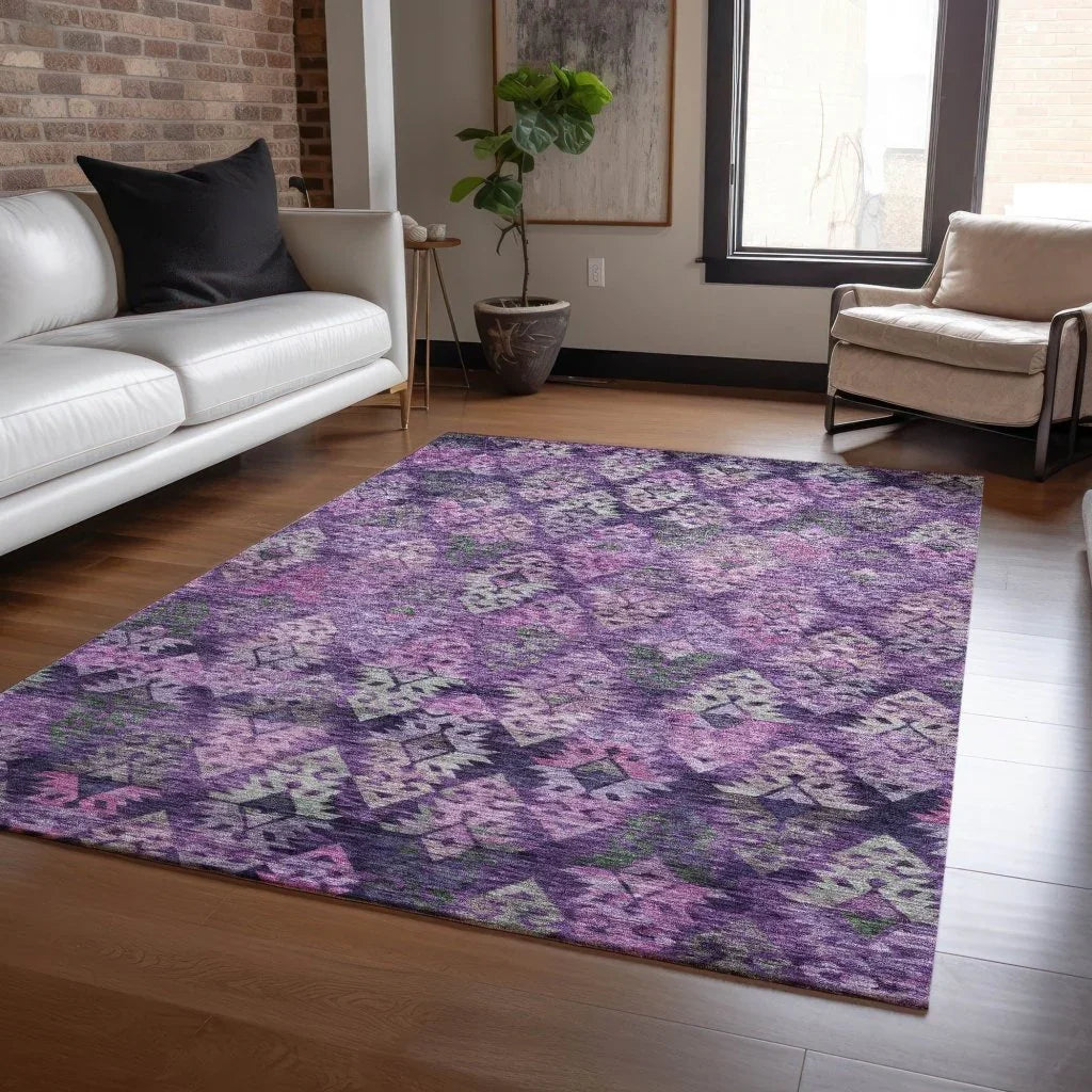 LOOMLAN Rugs Helissa Purple Washable Indoor-Outdoor Rug
