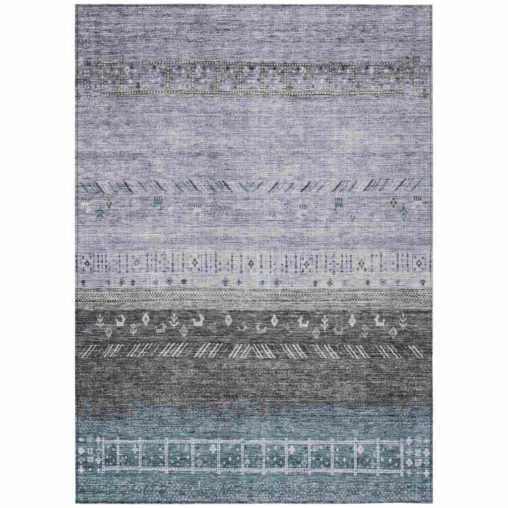 LOOMLAN Rugs Hilda Blue Washable Indoor-Outdoor Rug
