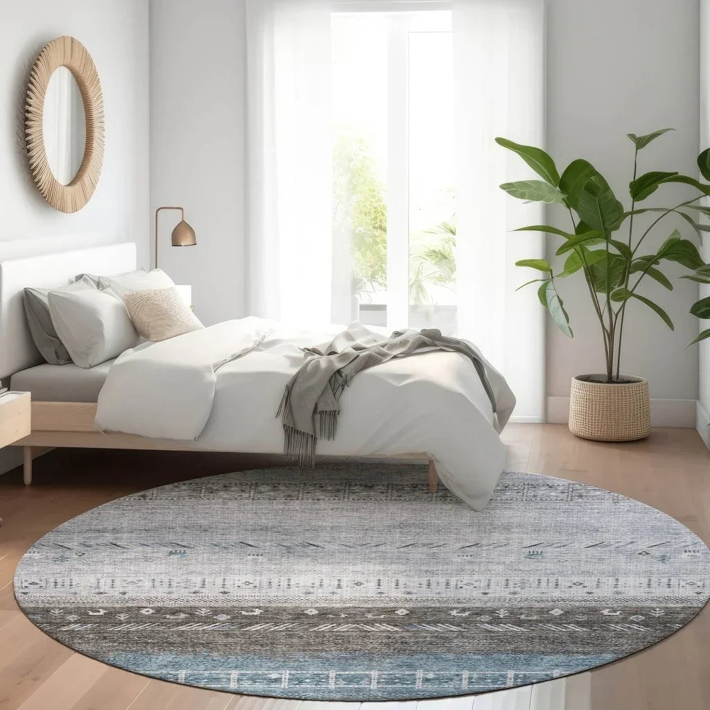 LOOMLAN Rugs Hilda Blue Washable Indoor-Outdoor Rug