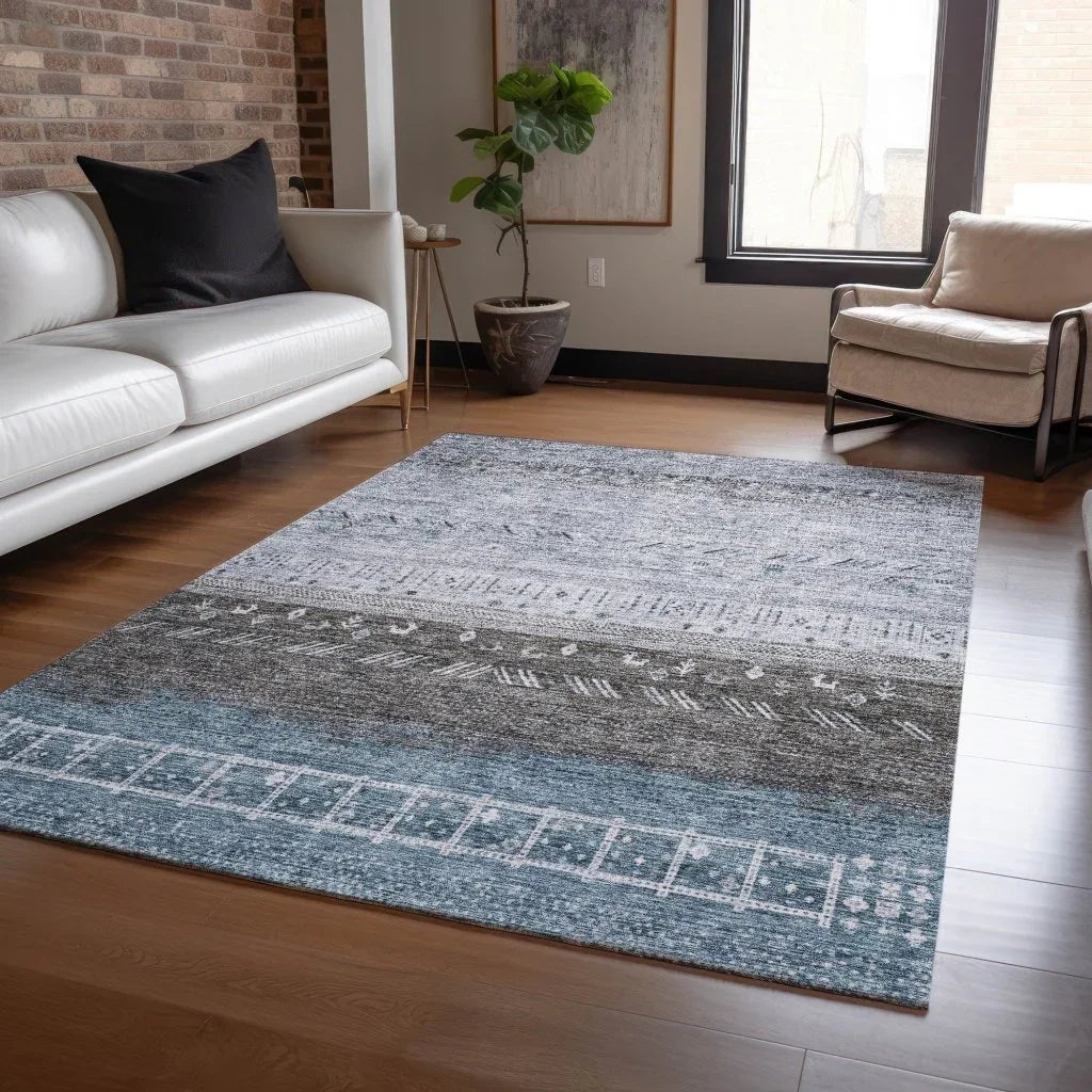 LOOMLAN Rugs Hilda Blue Washable Indoor-Outdoor Rug