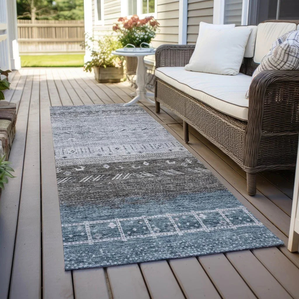 LOOMLAN Rugs Hilda Blue Washable Indoor-Outdoor Rug