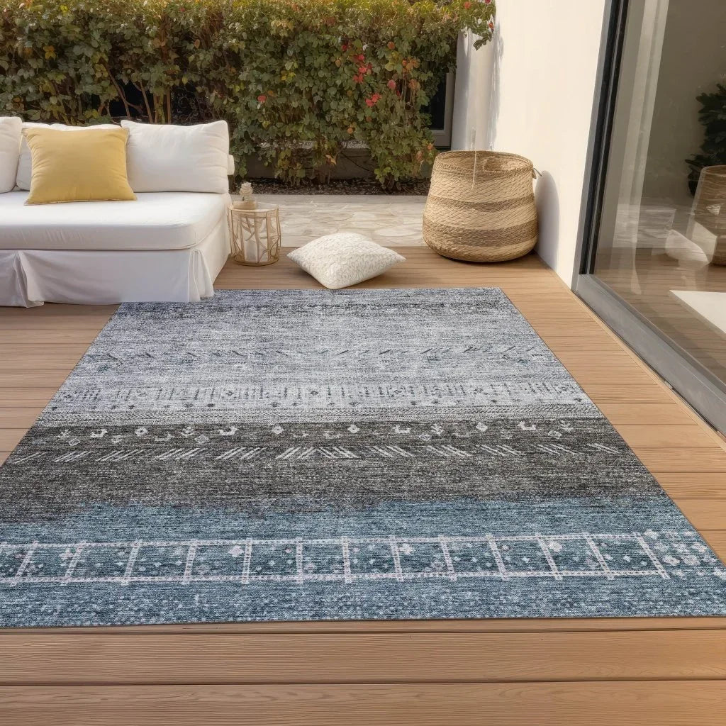 LOOMLAN Rugs Hilda Blue Washable Indoor-Outdoor Rug