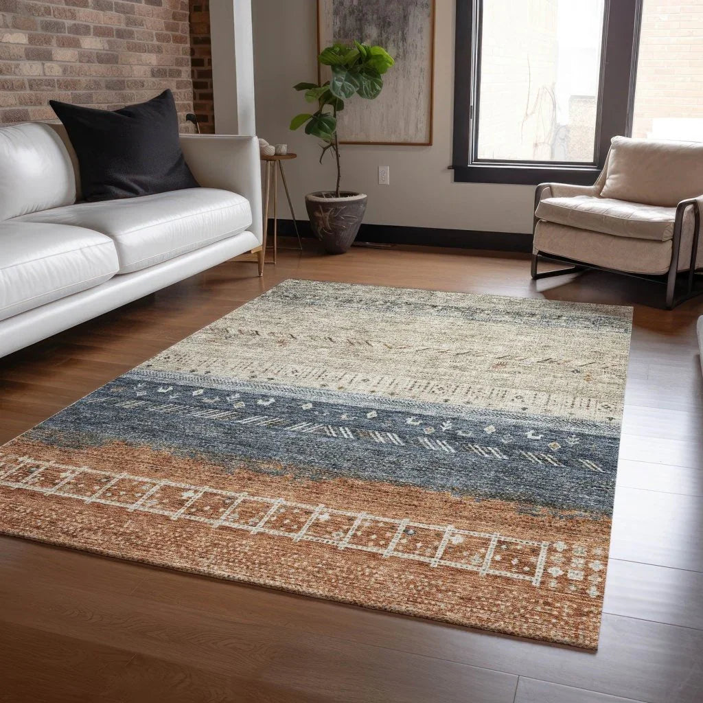 LOOMLAN Rugs Hilda Brown Washable Indoor-Outdoor Rug