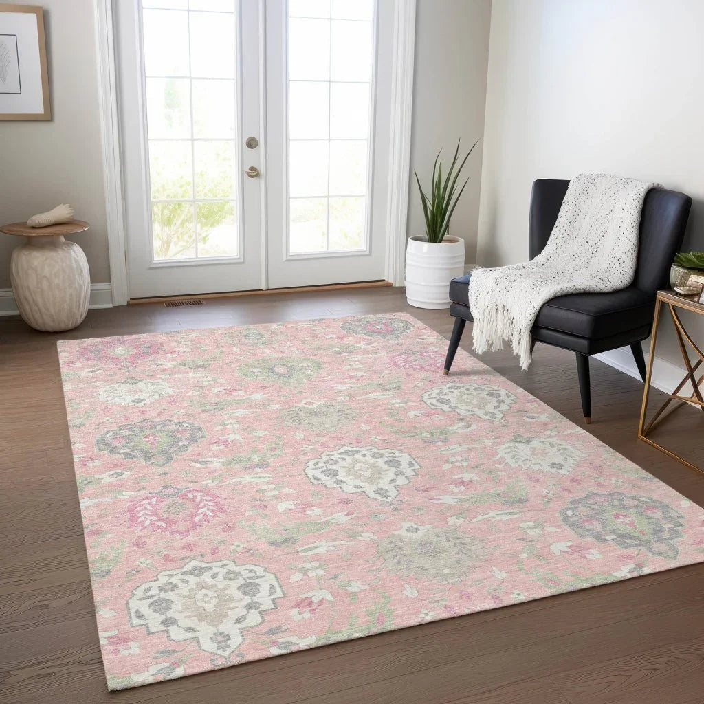 LOOMLAN Rugs Ilyara Pink Washable Indoor-Outdoor Rug