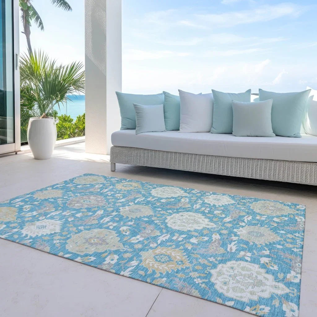 LOOMLAN Rugs Ilyara Teal Washable Indoor-Outdoor Rug