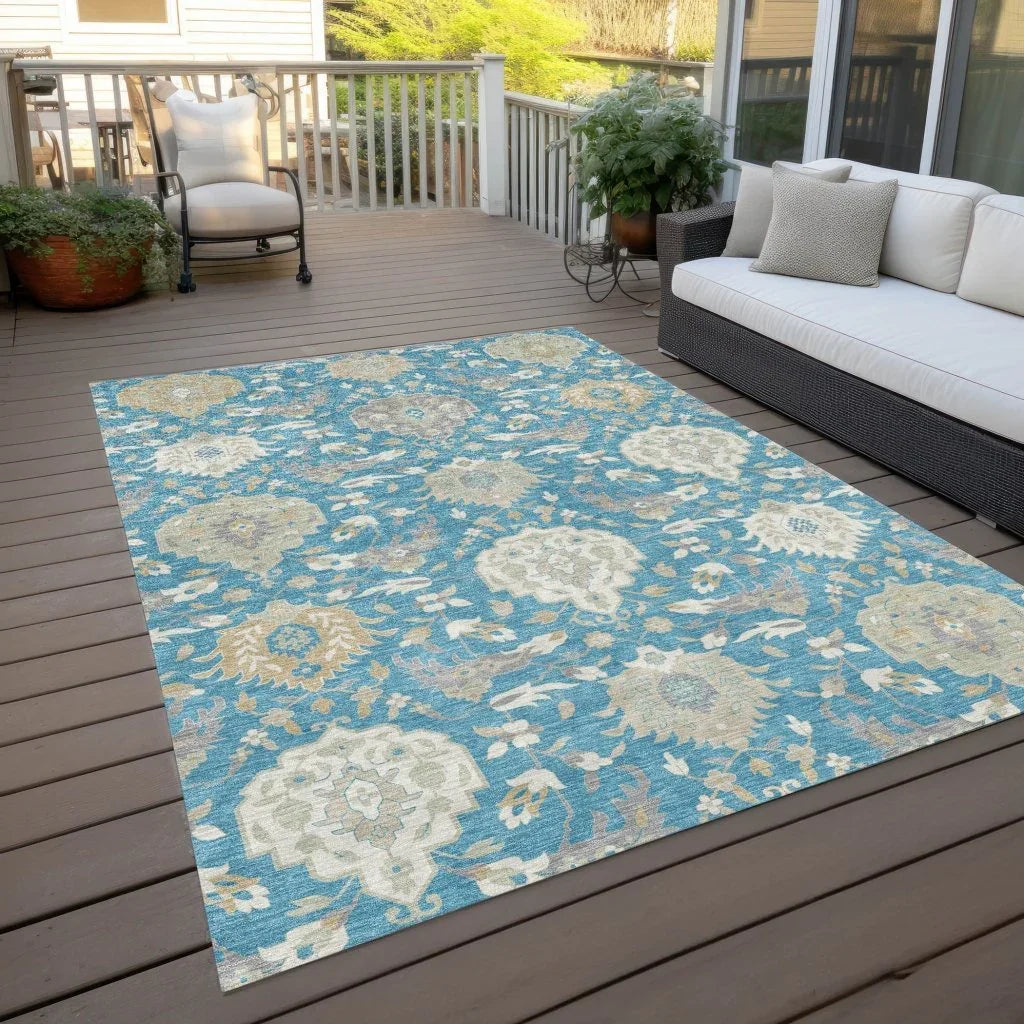 LOOMLAN Rugs Ilyara Teal Washable Indoor-Outdoor Rug