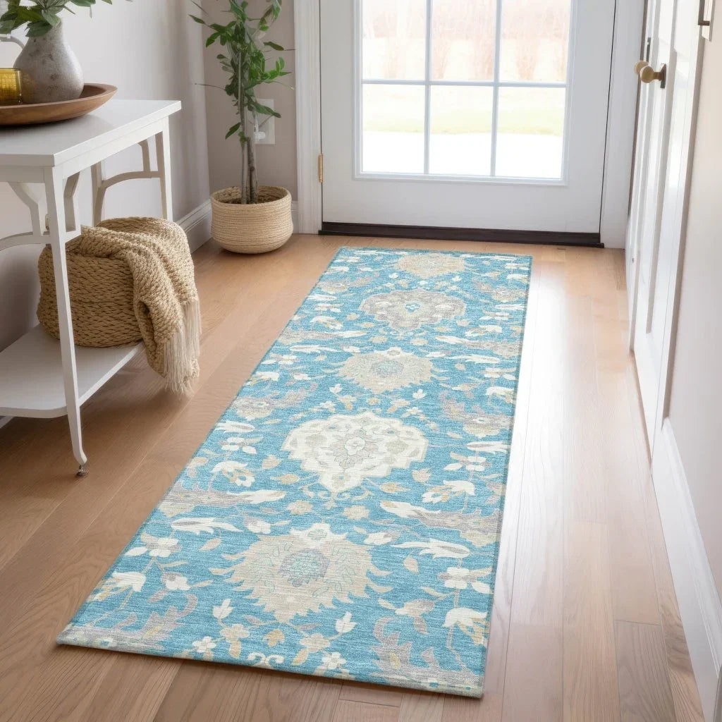 LOOMLAN Rugs Ilyara Teal Washable Indoor-Outdoor Rug