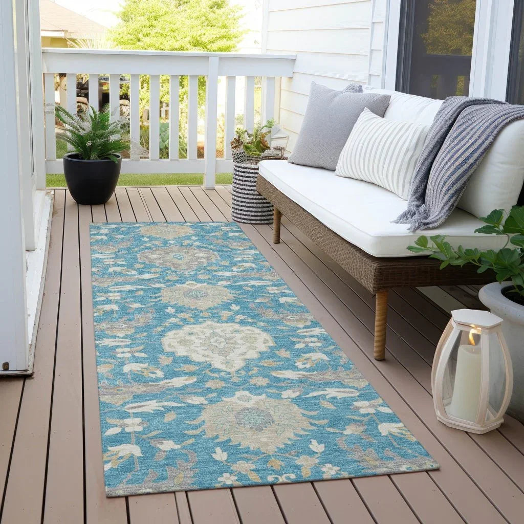 LOOMLAN Rugs Ilyara Teal Washable Indoor-Outdoor Rug
