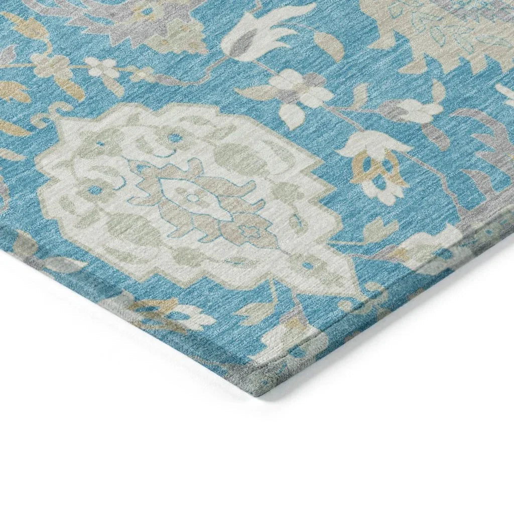 LOOMLAN Rugs Ilyara Teal Washable Indoor-Outdoor Rug
