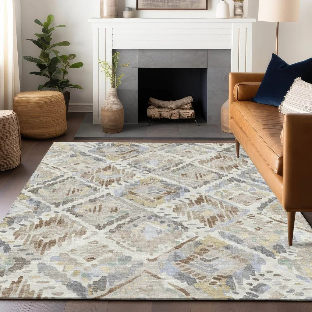 LOOMLAN Rugs Ilyone Ivory Washable Indoor-Outdoor Rug