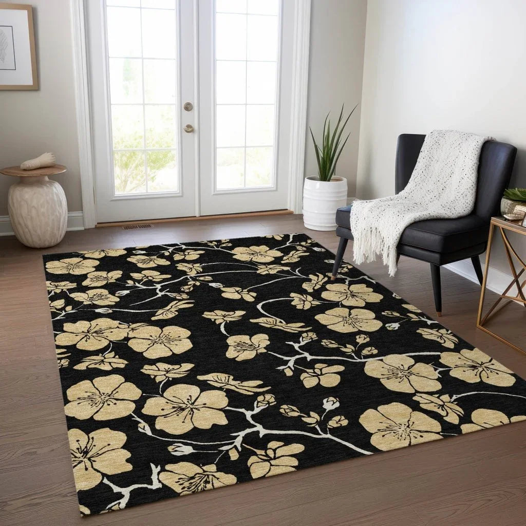 LOOMLAN Rugs Inoa Black Washable Indoor-Outdoor Rug